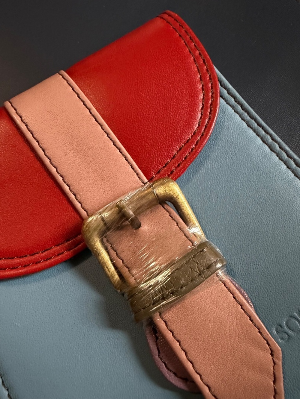 Well made, genuine leather color block backpack, made by Soruka, - Picture 5 of 14